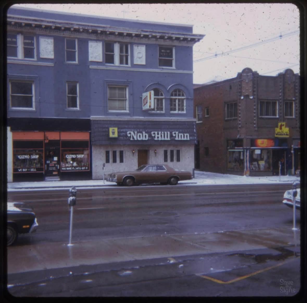 Historic photo of the Nob Hill Inn storefront on Colfax Avenue